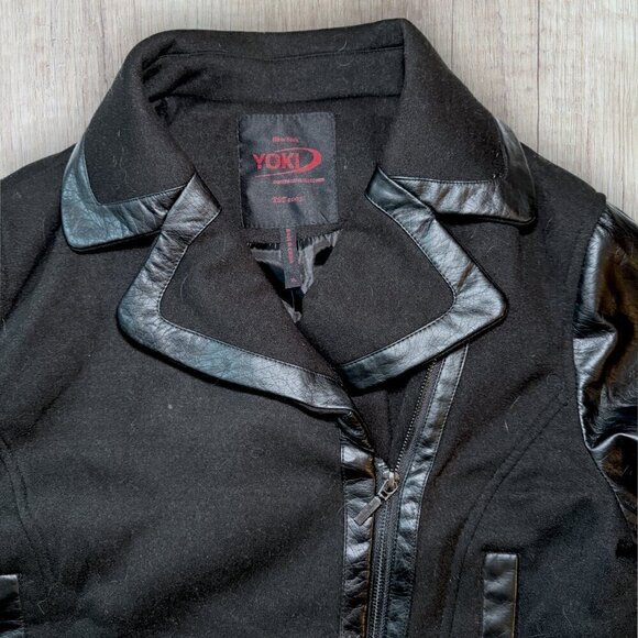 YOKI Faux Leather Sleeve Black Moto Zipper Vegan Jacket Coat Women's M - Picture 2 of 5